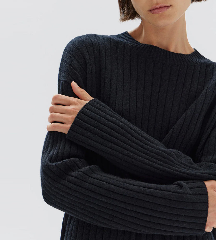 Assembly Label | Wool Cashmere Rib Long Sleeve Top | Black
