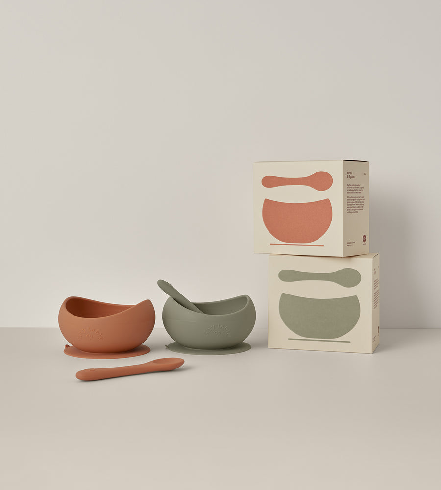 Tiny Table Co. | Suction Bowl and Spoon Set | Olive