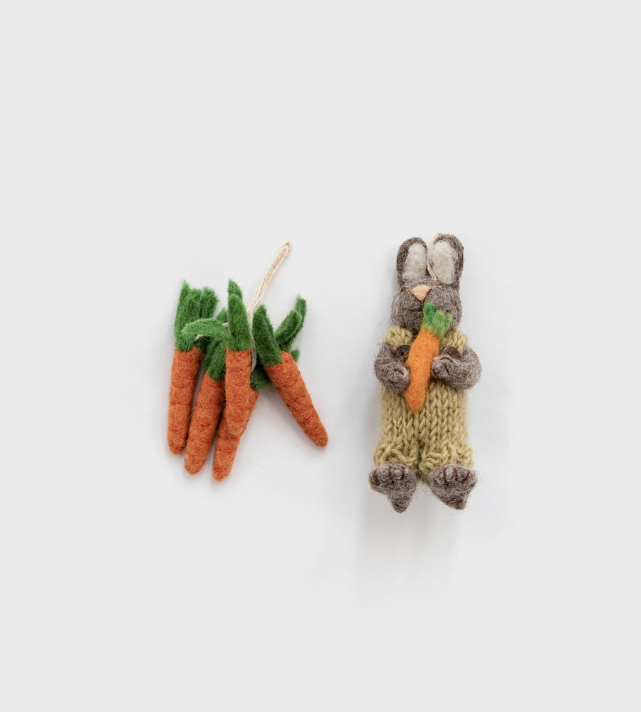 Easter Decoration | Grey Bunny with Green Pants and Carrot