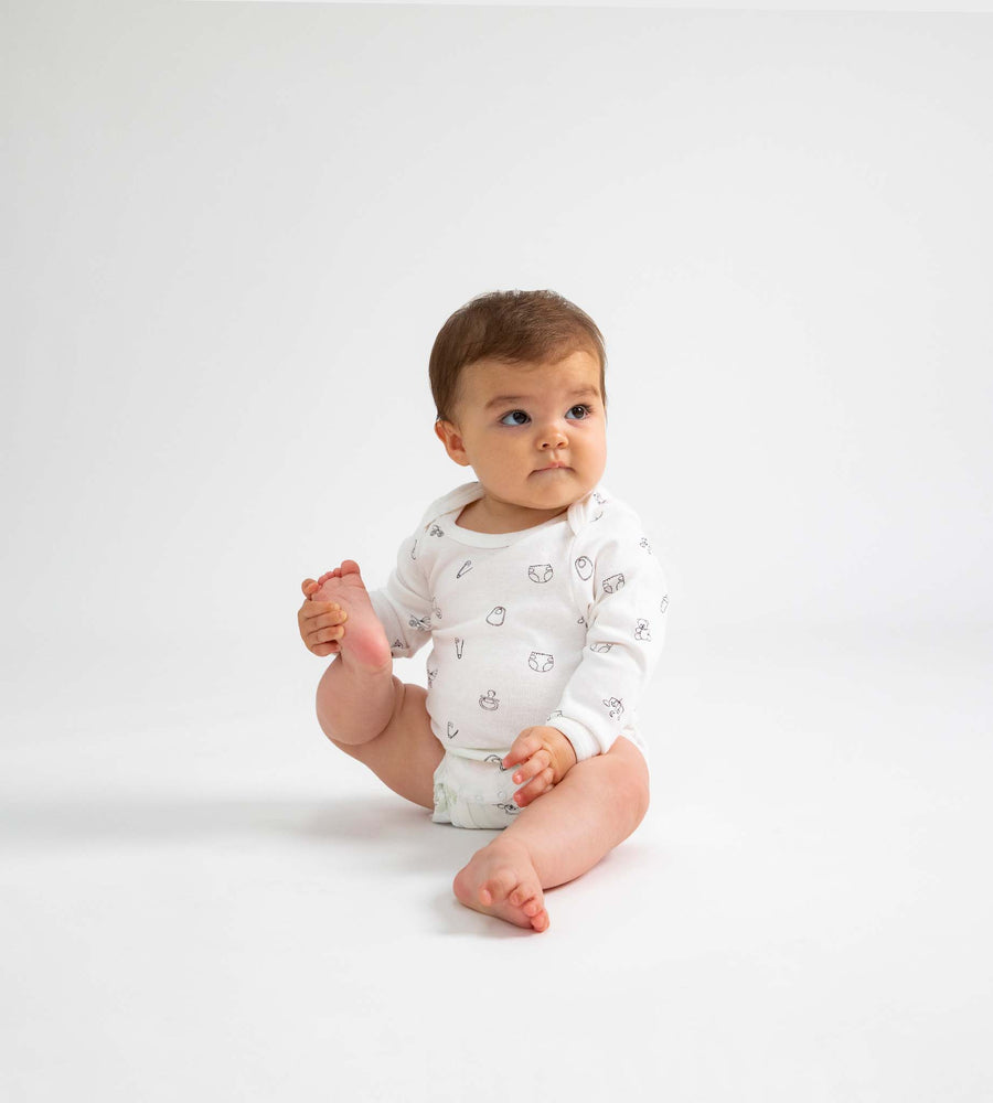 Baby Rabbit | Long Sleeve Envelope Bodysuit | White | Baby Play Print