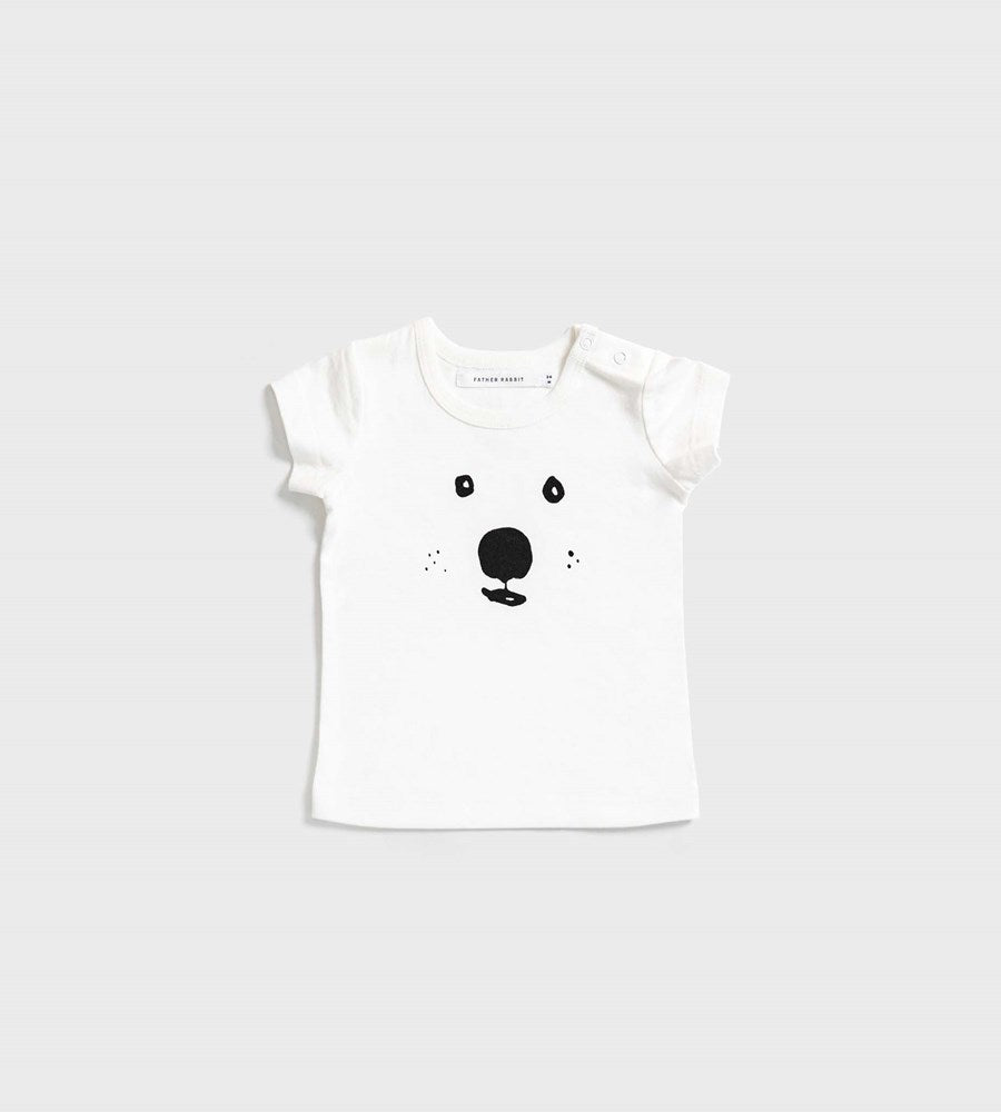 Baby Rabbit | Short Sleeve Tee | White | Bear Face Print