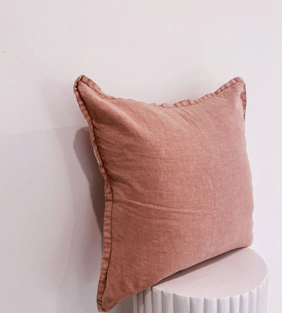 100% Belgium Linen Vintage Washed Cushion Feather Filled | Dusty Rose