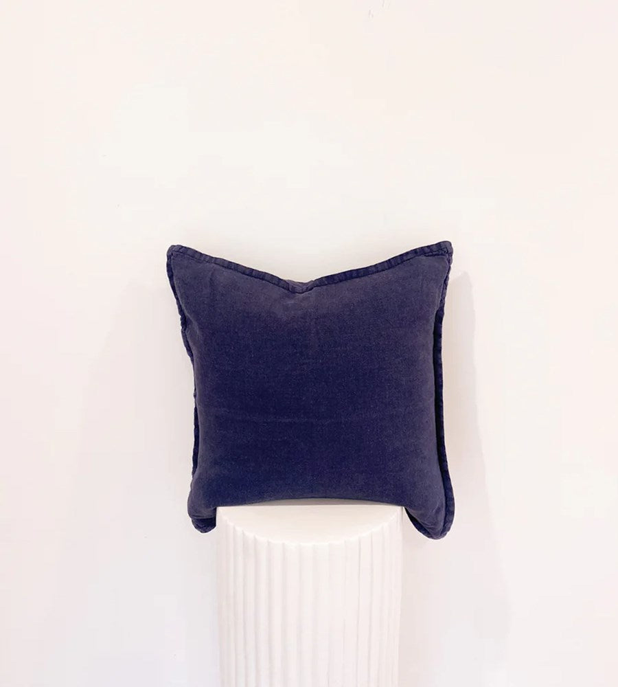 100% Belgium Linen Vintage Washed Cushion Feather Filled | Navy