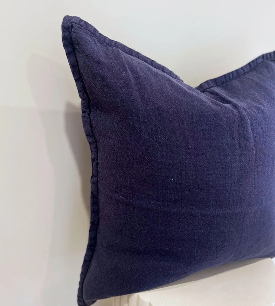 100% Belgium Linen Vintage Washed Cushion Feather Filled | Navy
