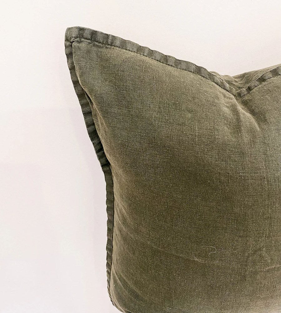 100% Belgium Linen Vintage Washed Cushion Feather Filled | Pine