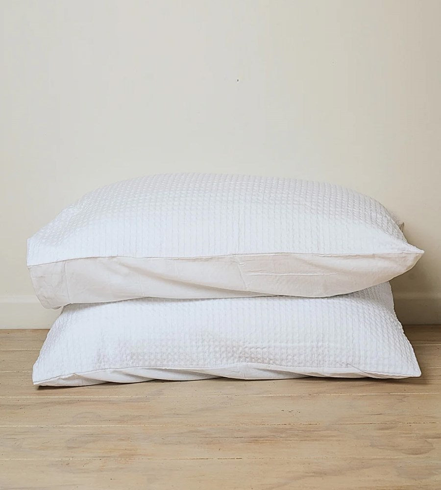 100% Cotton Waffle Pillowcase Pair | White