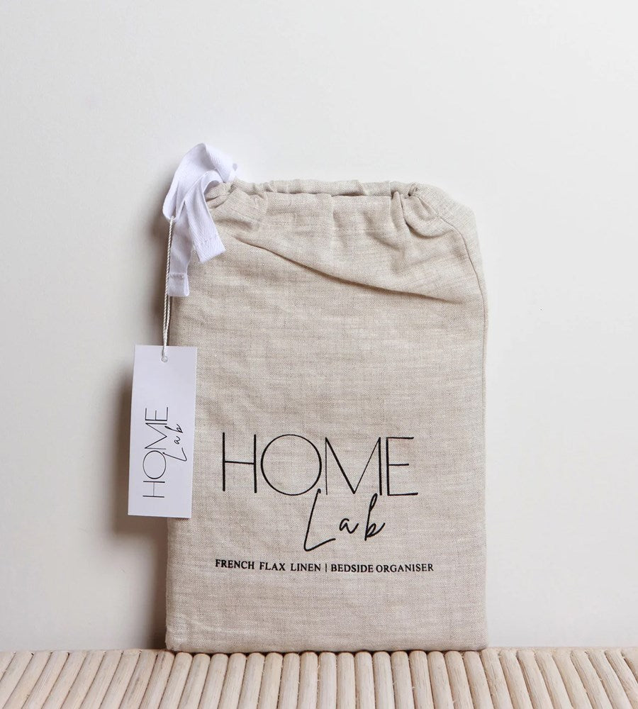 Home Lab | 100% French Flax Linen Bedside Organiser | Natural Oat