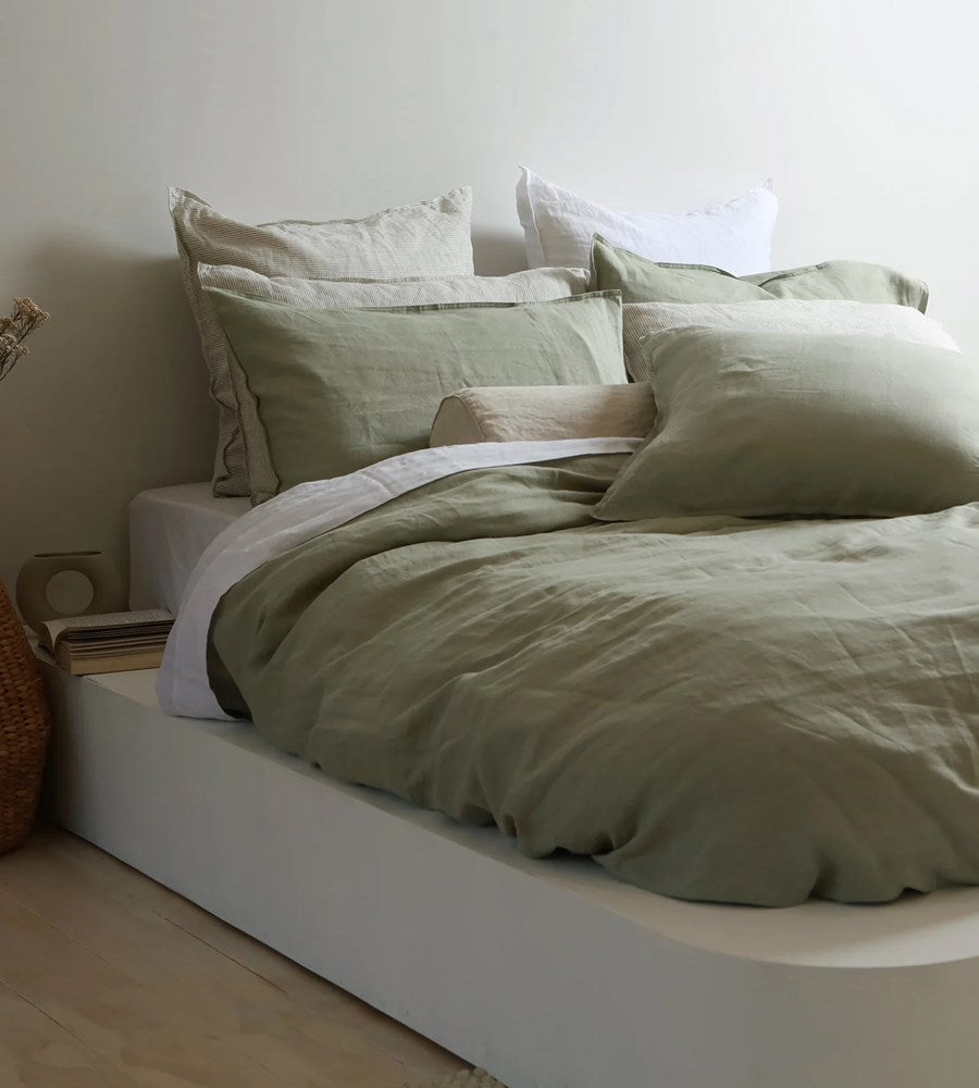 100% French Flax Linen Duvet Cover Set | Sage