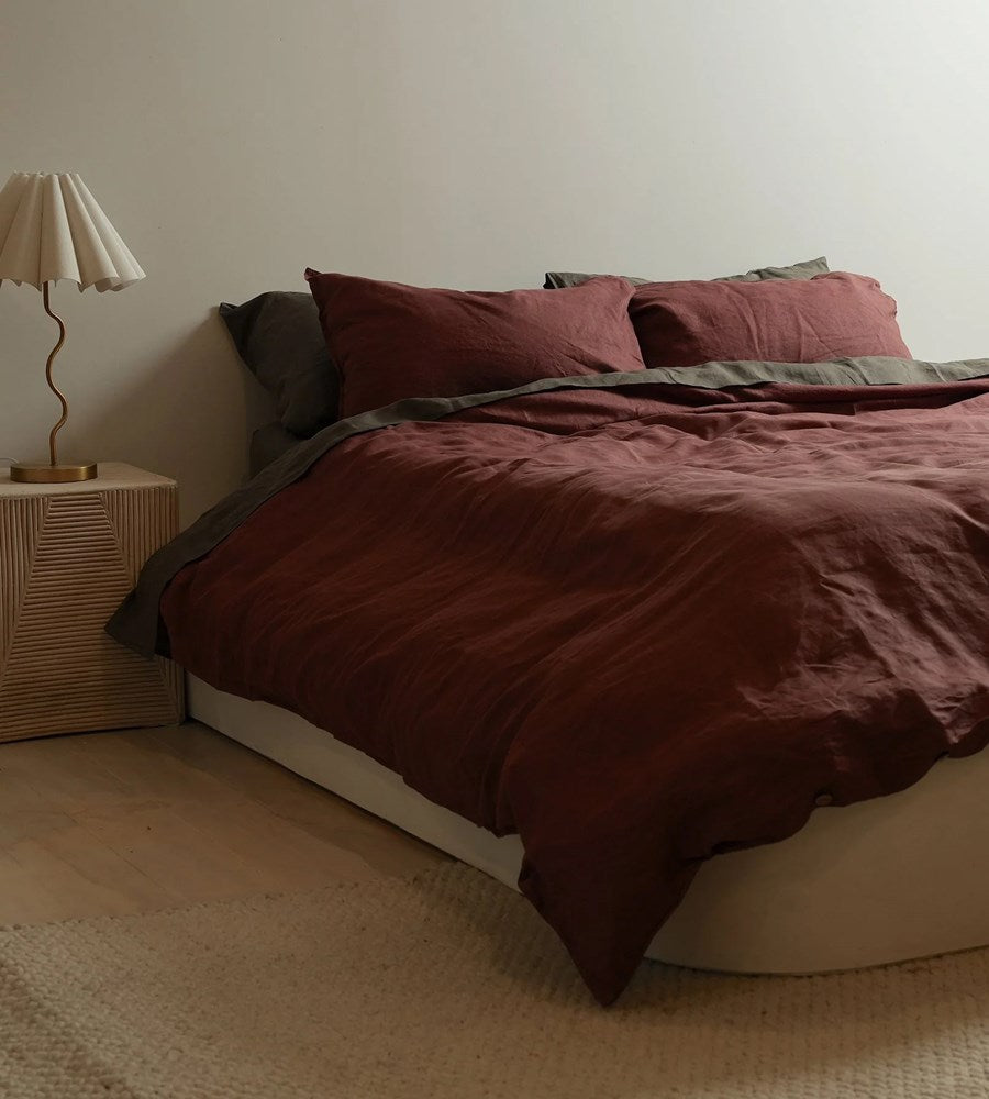 100% French Flax Linen Duvet Set | Antique Rosewood