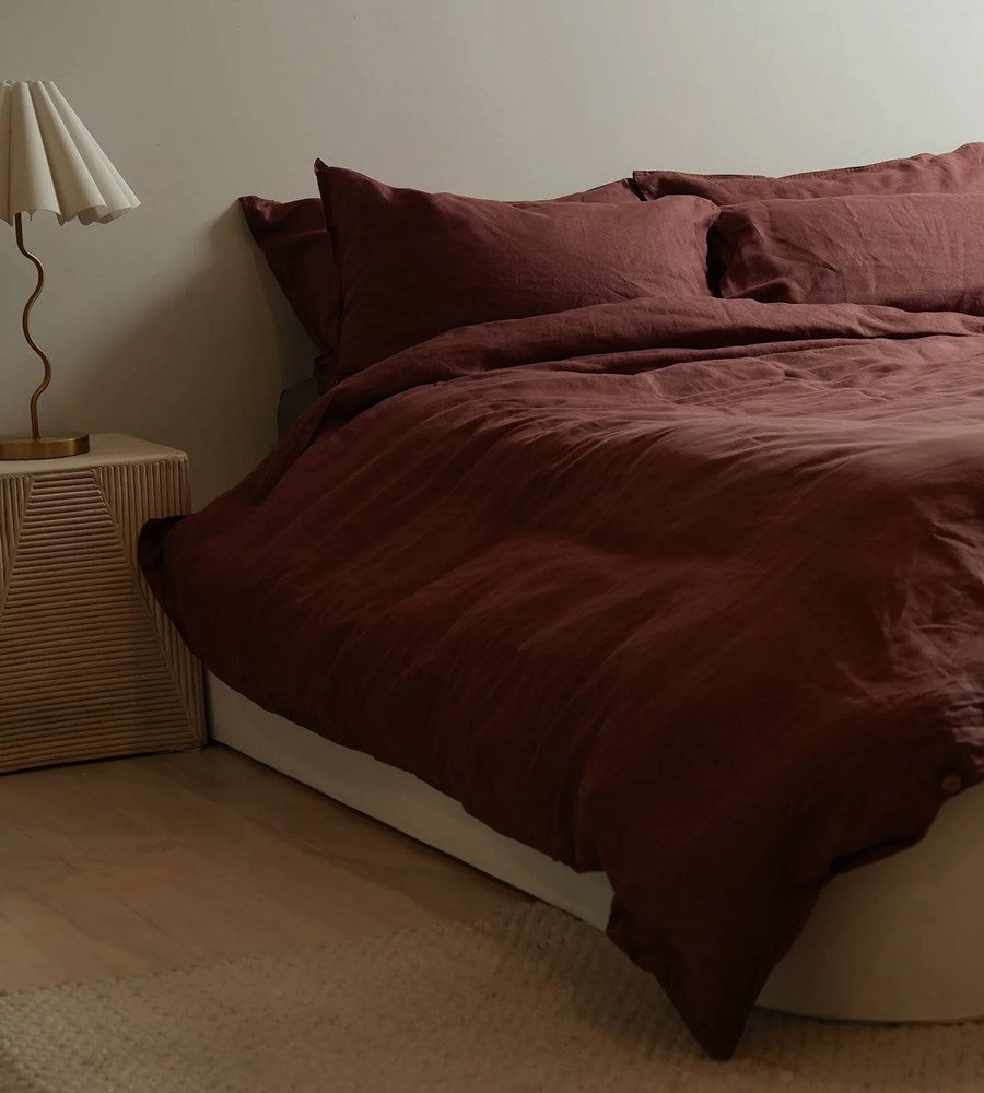 100% French Flax Linen Duvet Set | Antique Rosewood