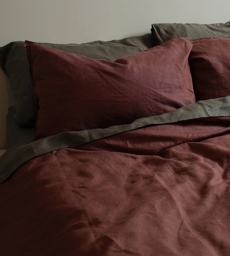 100% French Flax Linen Duvet Set | Antique Rosewood