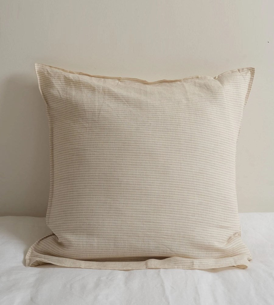 Home Lab | 100% French Flax Linen Euro Pillowcase | Sand Stripe