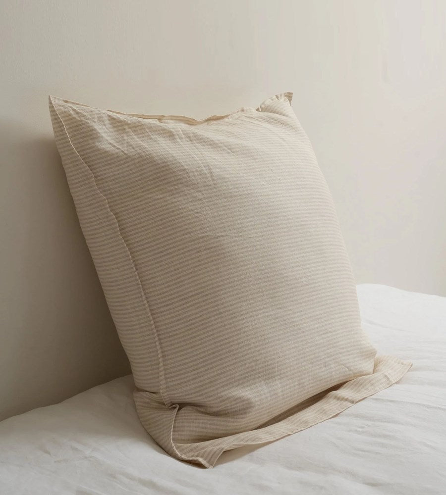 Home Lab | 100% French Flax Linen Euro Pillowcase | Sand Stripe