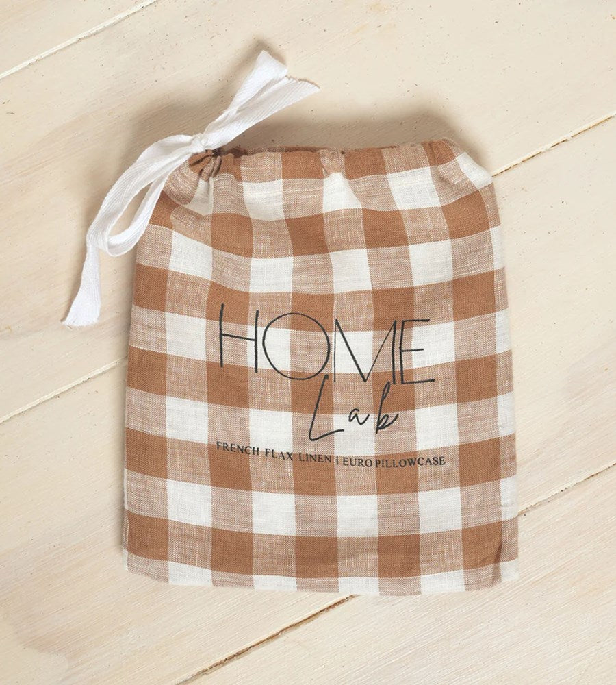 Home Lab | 100% French Flax Linen Euro Pillowcase | Ginger Gingham