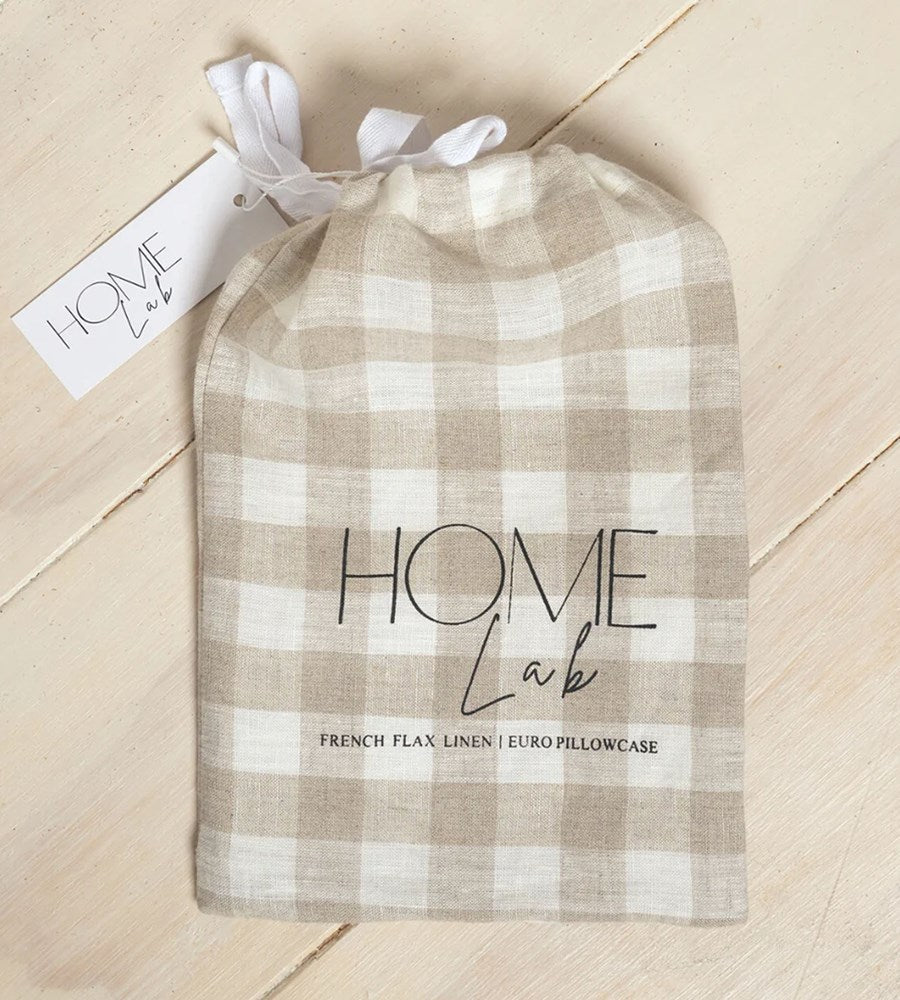 Home Lab | 100% French Flax Linen Euro Pillowcase | Natural Gingham