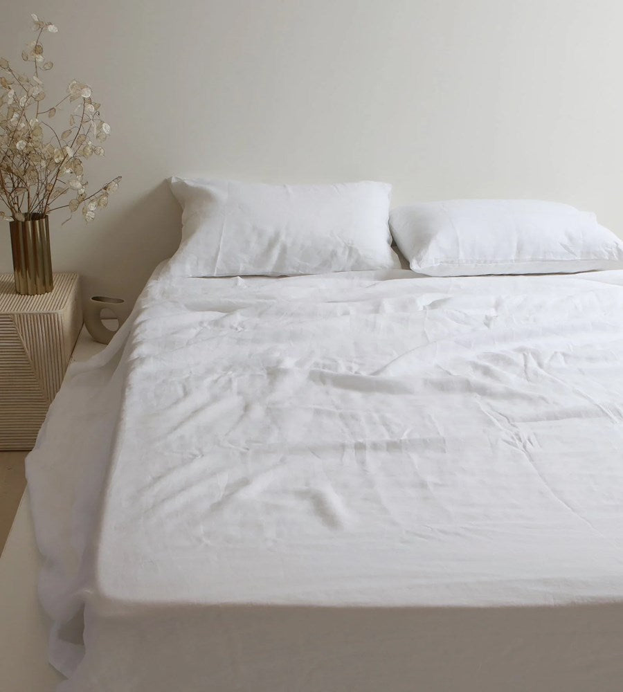 100% French Flax Linen Fitted Sheet | White