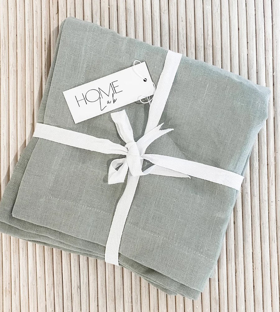Home Lab | 100% French Flax Linen Napkin | Set of 4 | Sage