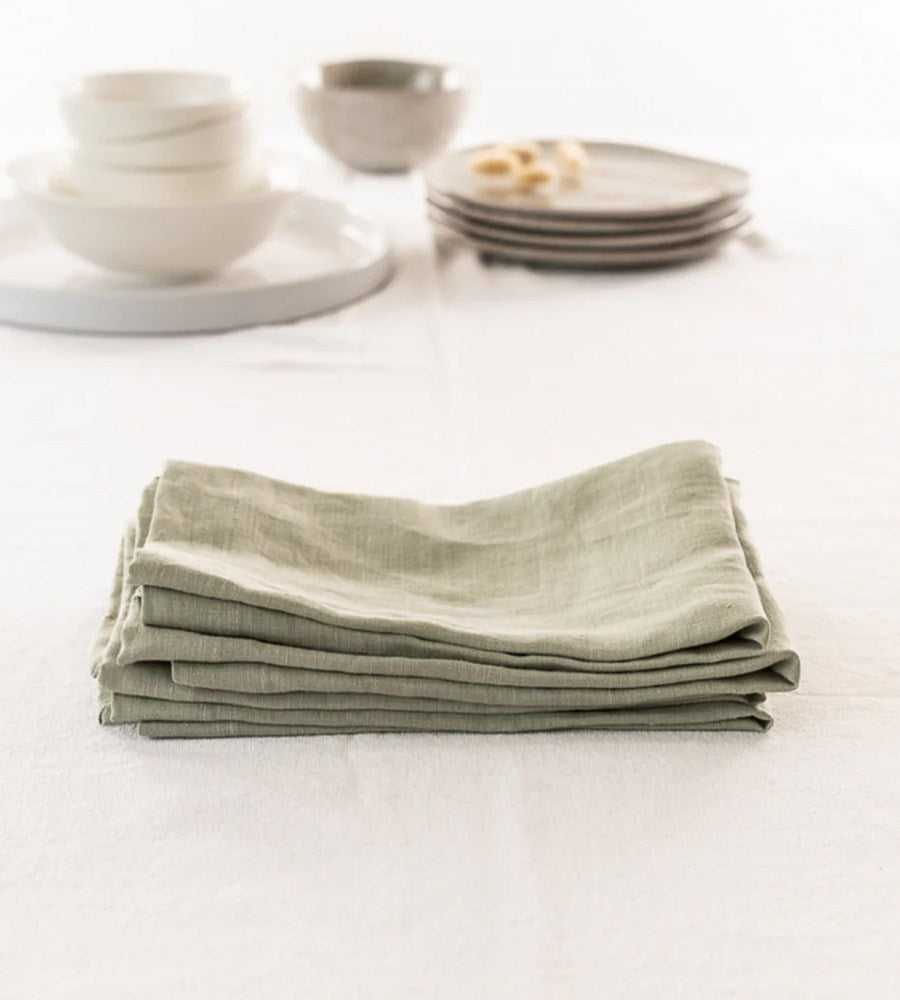 Home Lab | 100% French Flax Linen Napkin | Set of 4 | Sage