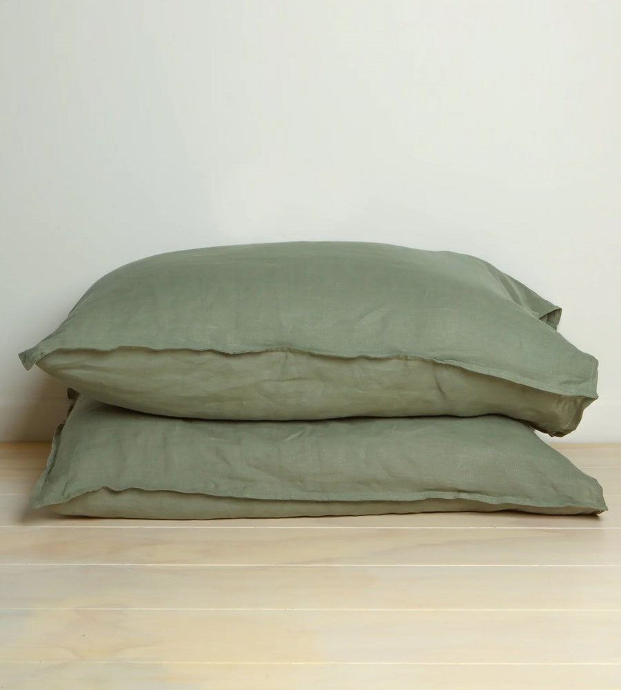 Home Lab | 100% French Flax Linen Pillowcase Pair | Lichen