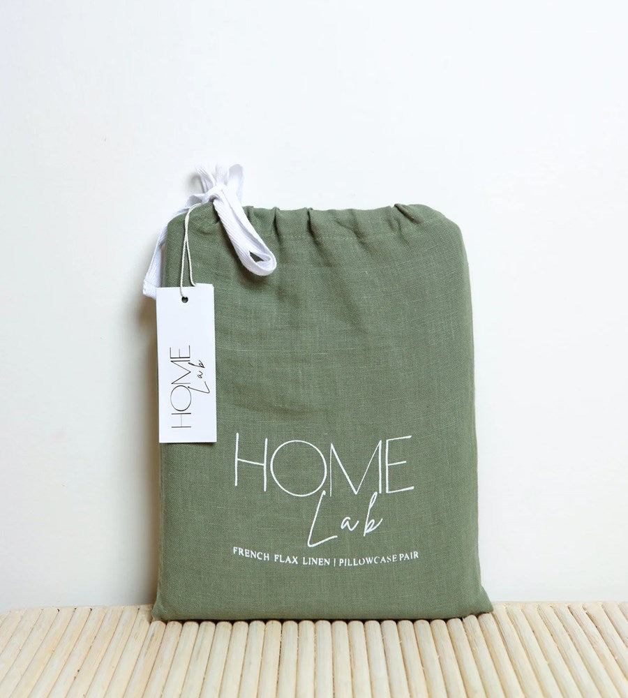 Home Lab | 100% French Flax Linen Pillowcase Pair | Lichen
