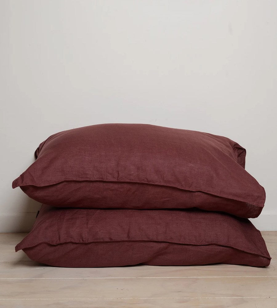 Home Lab | 100% French Flax Linen Pillowcase Pair Pillowcase | Antique Rosewood