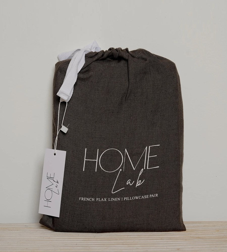 Home Lab | 100% French Flax Linen Pillowcase Pair Pillowcase | Deep Moss