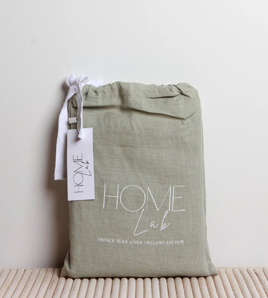 Home Lab | 100% French Flax Linen Pillowcase Pair | Sage | Standard
