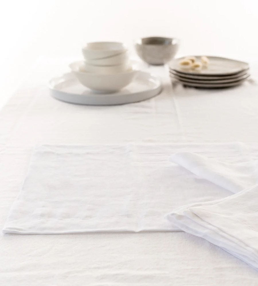 Home Lab | 100% French Flax Linen Placemat | Set 4 | White