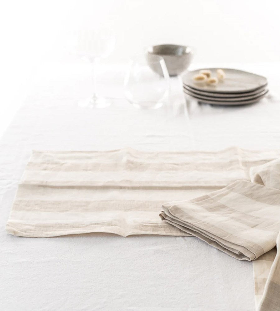 Home Lab | 100% French Flax Linen Placemat | Set 4 | Wide Natural Stripe