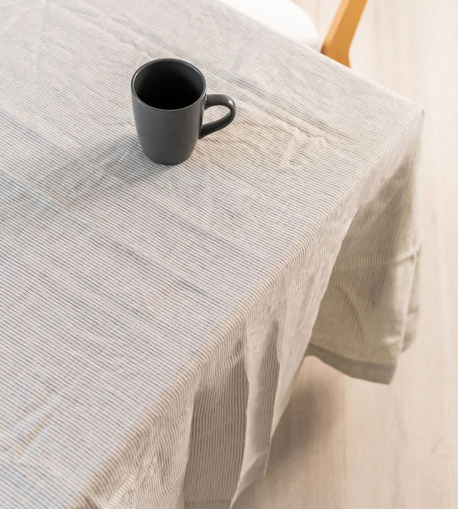 Home Lab | 100% French Flax Linen Tablecloth | Charcoal Pinstripe