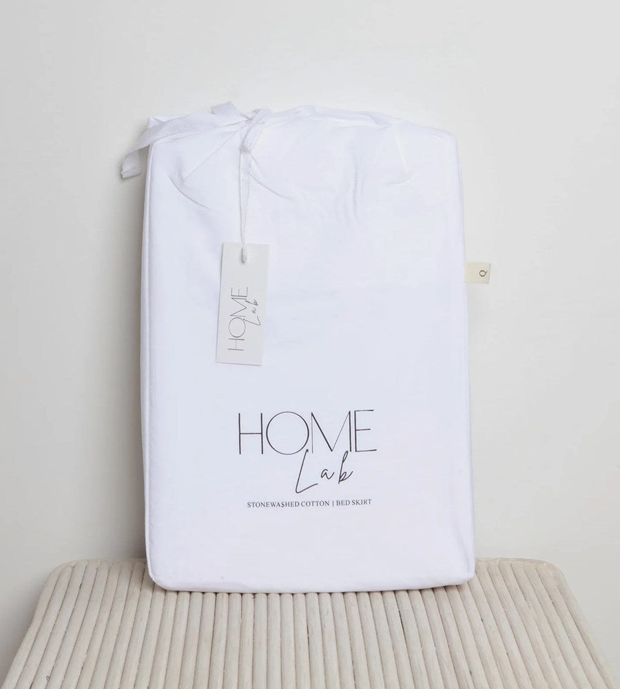 Home Lab | 100% Stonewashed Cotton Bed Skirt | White