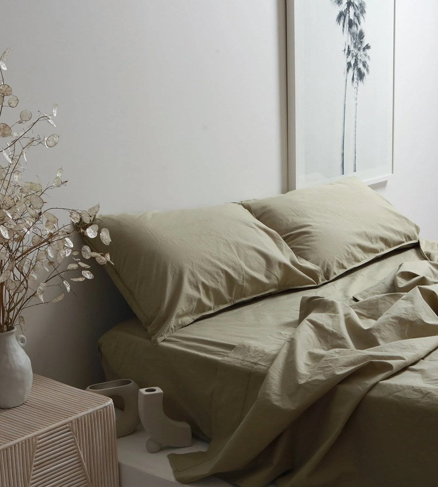 100% Stonewashed Cotton Duvet Set | Light Khaki