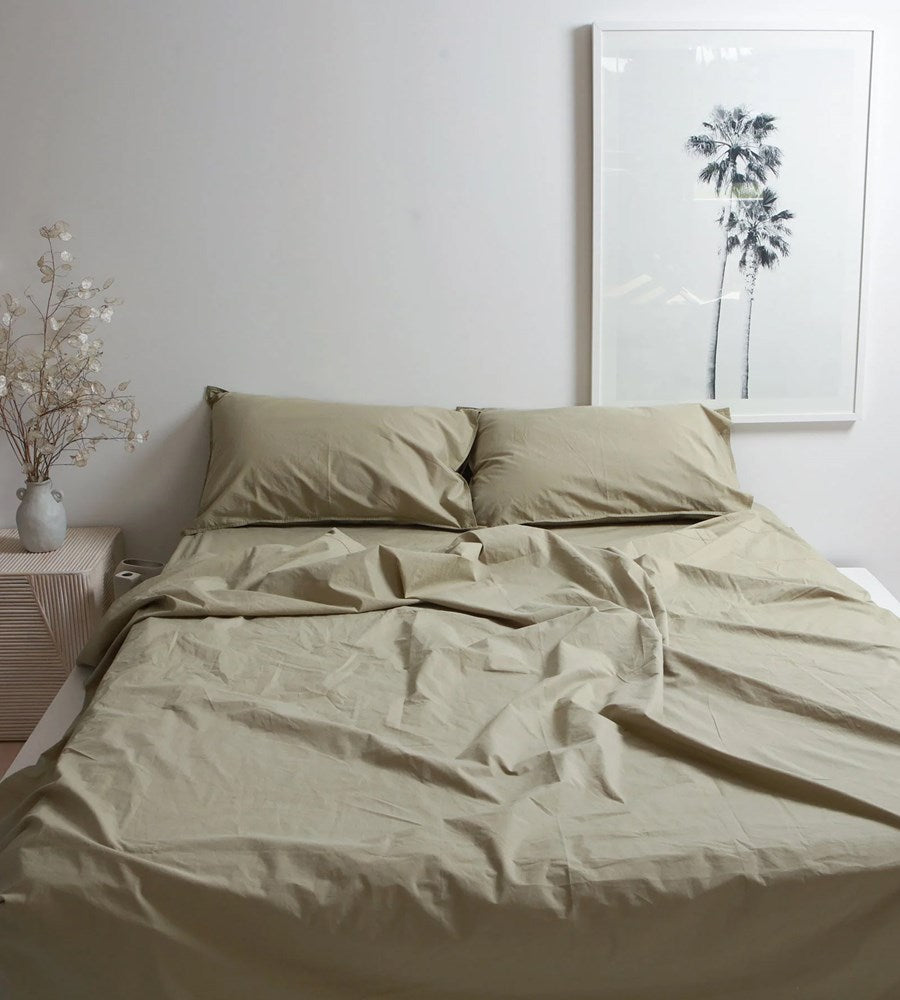 100% Stonewashed Cotton Duvet Set | Light Khaki