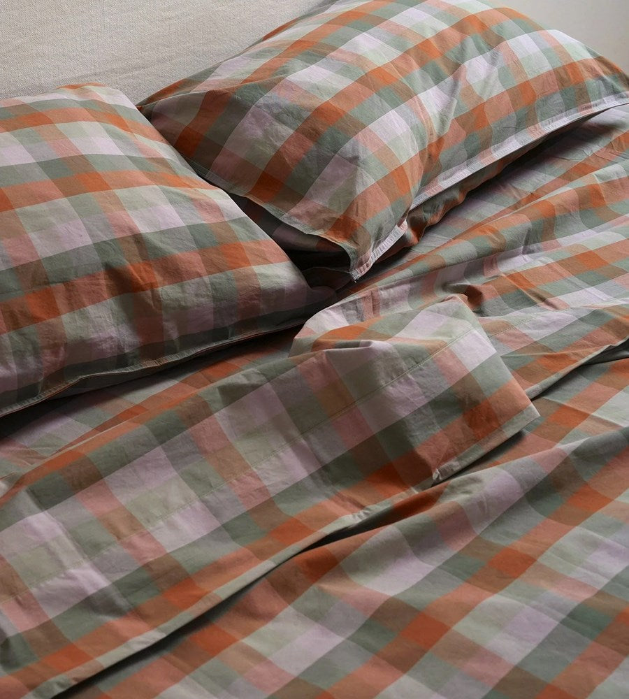 100% Stonewashed Cotton Sheet Set | Sunset Check