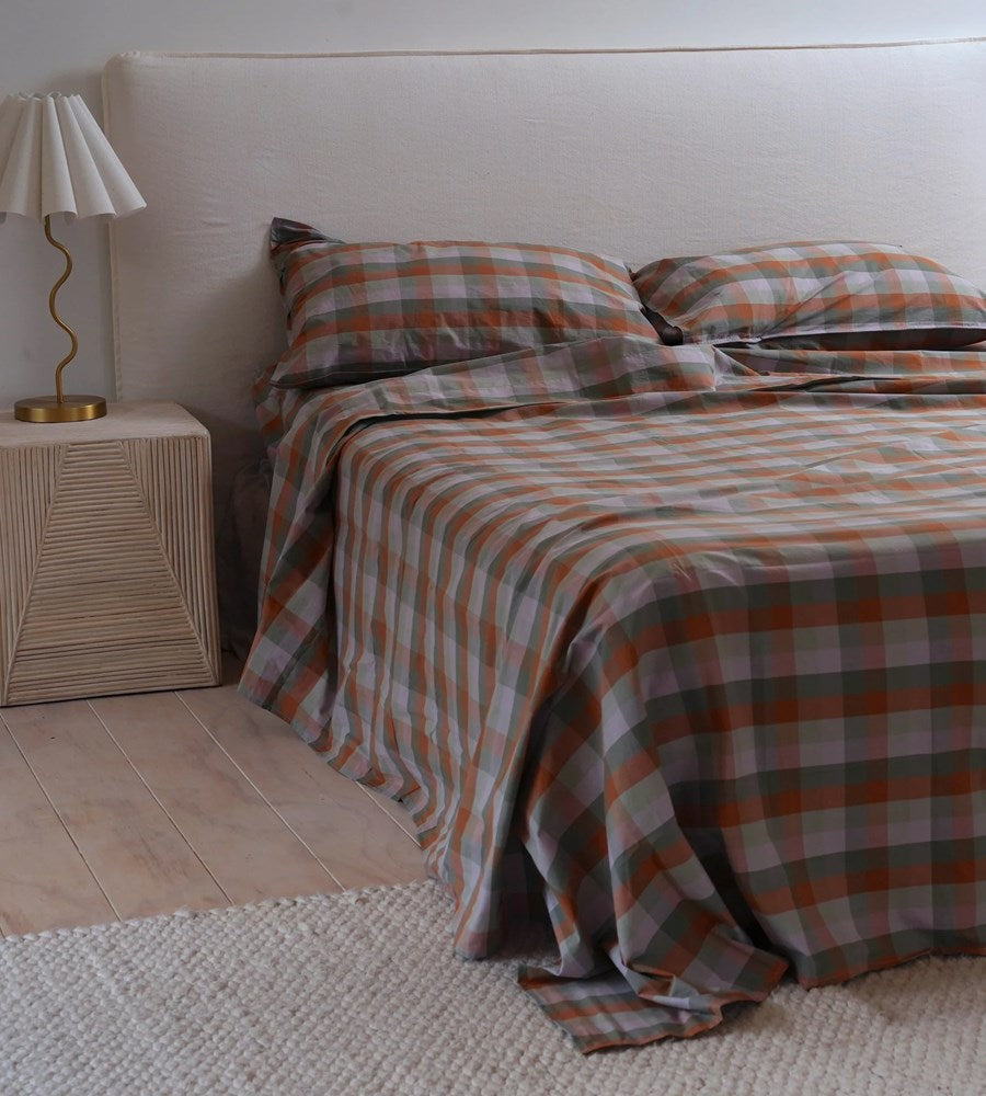 100% Stonewashed Cotton Sheet Set | Sunset Check