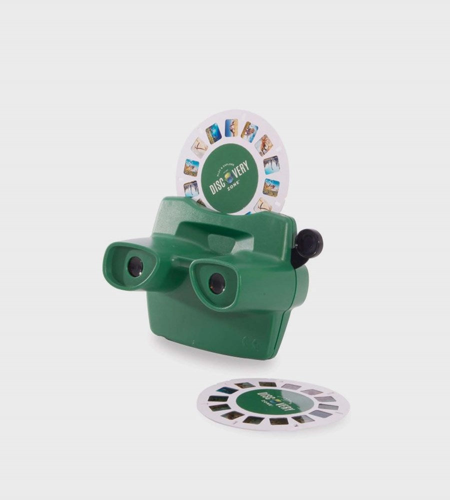 Green View-Master with reels on a white background