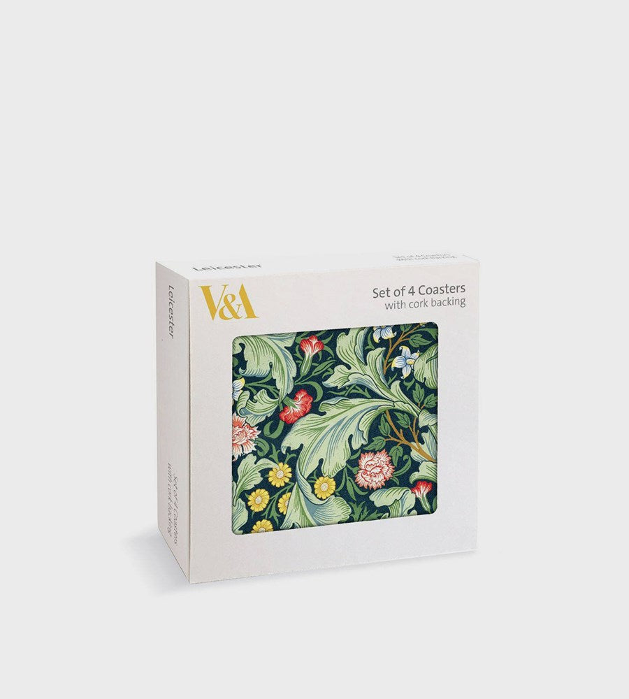 Box of V&A set of 4 coasters with floral design on a white background