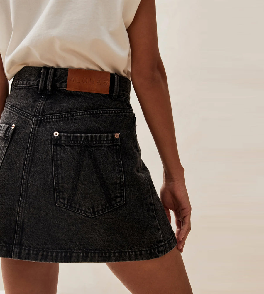 Alohas | Boston Denim Skirt | Black