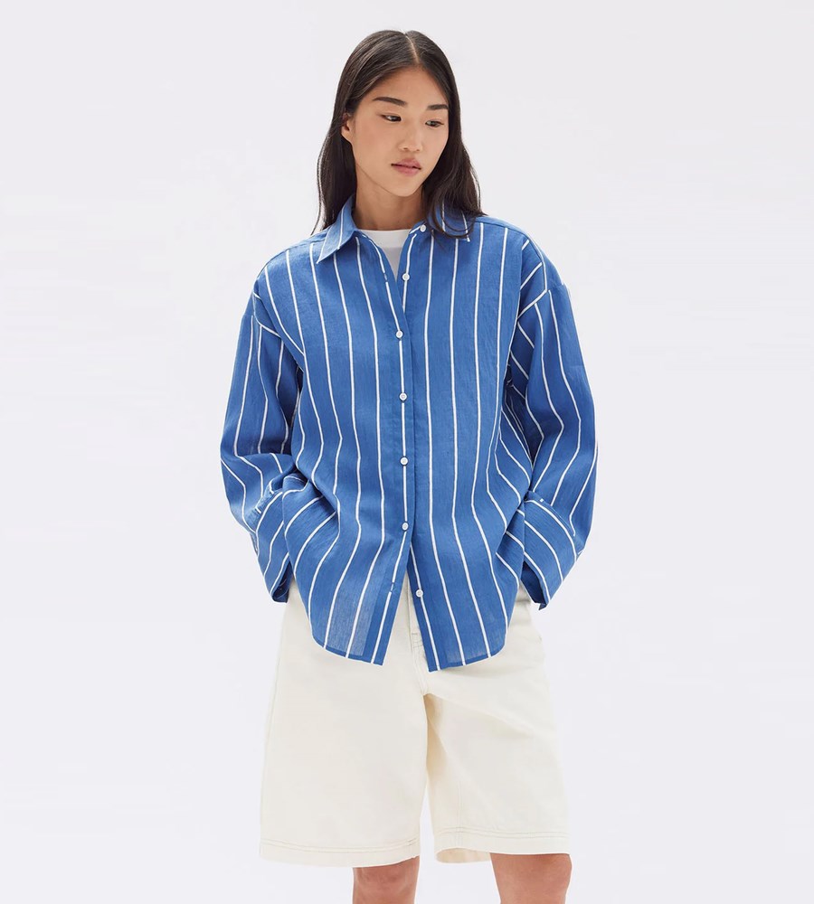 Assembly Label | Ayla Stripe Long Sleeve Shirt | Royal/White