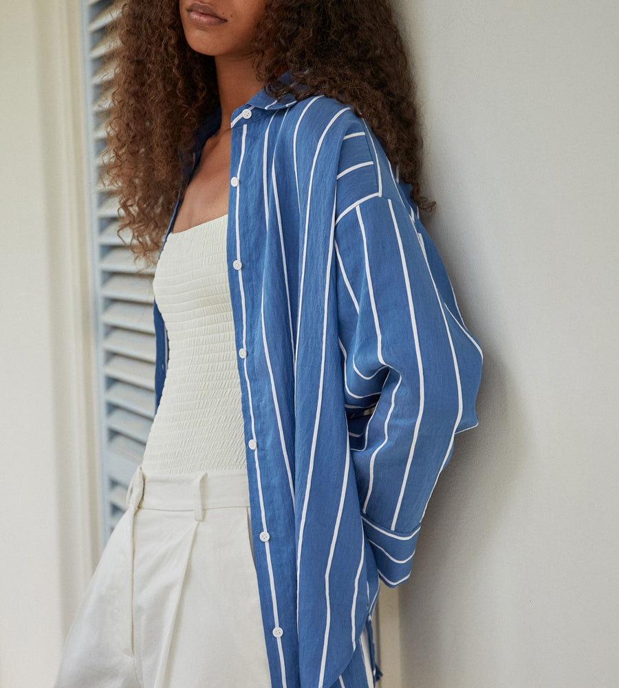 Assembly Label | Ayla Stripe Long Sleeve Shirt | Royal/White