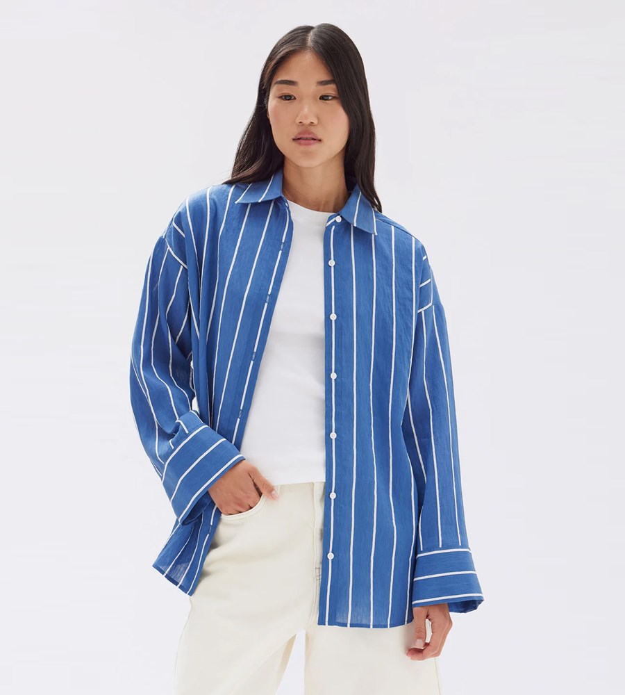 Assembly Label | Ayla Stripe Long Sleeve Shirt | Royal/White