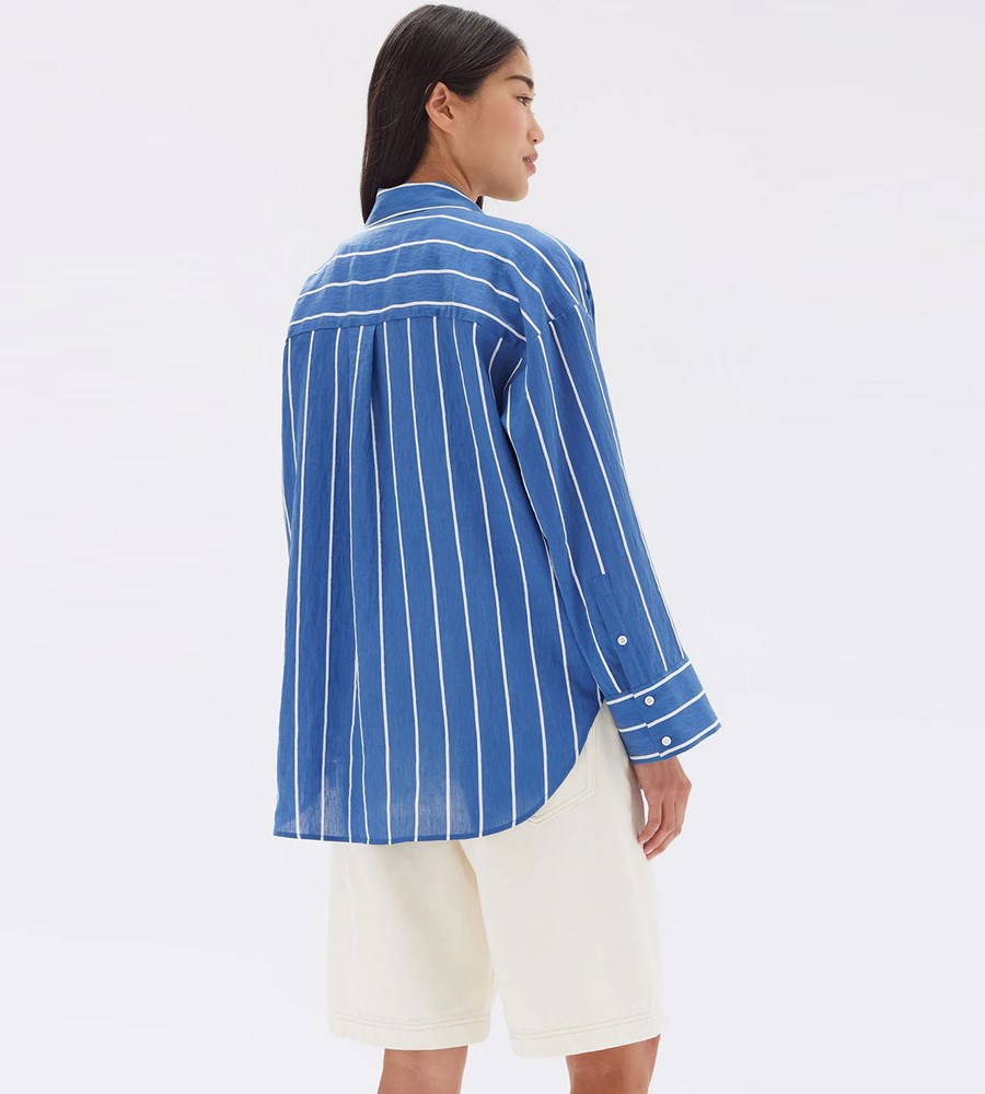 Assembly Label | Ayla Stripe Long Sleeve Shirt | Royal/White