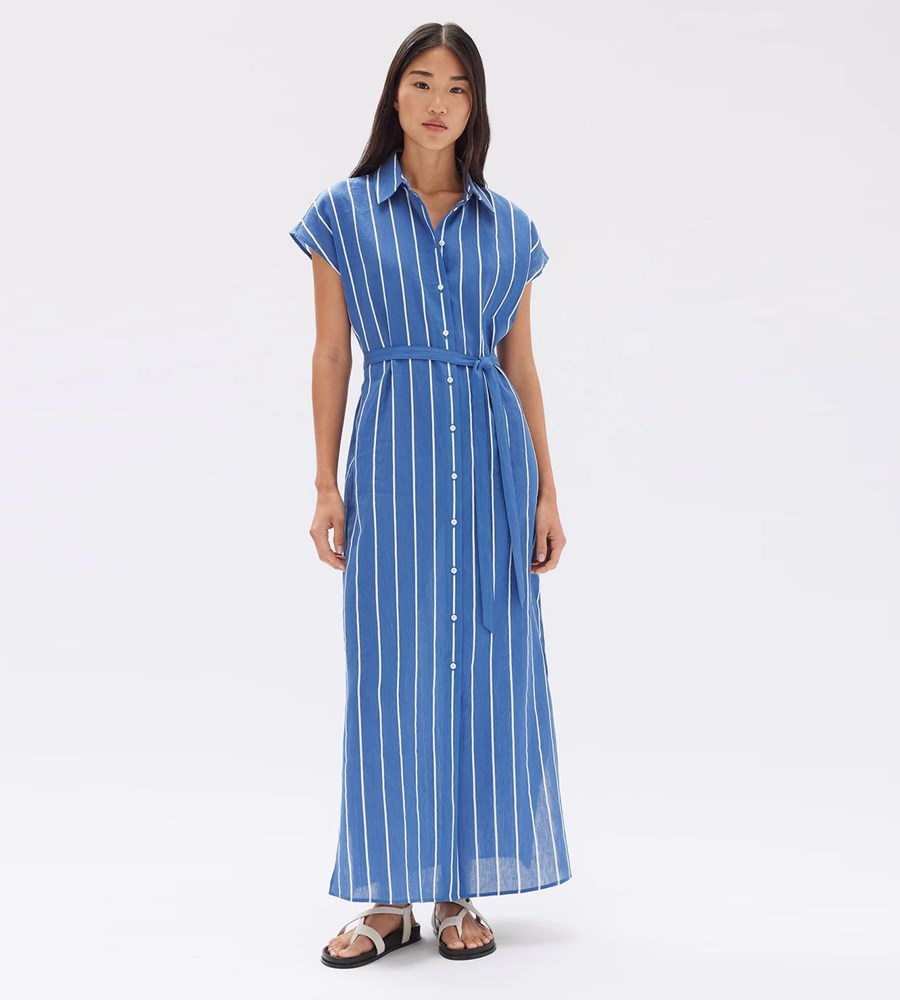 Assembly Label | Ayla Stripe Shirt Dress | Lapis/White