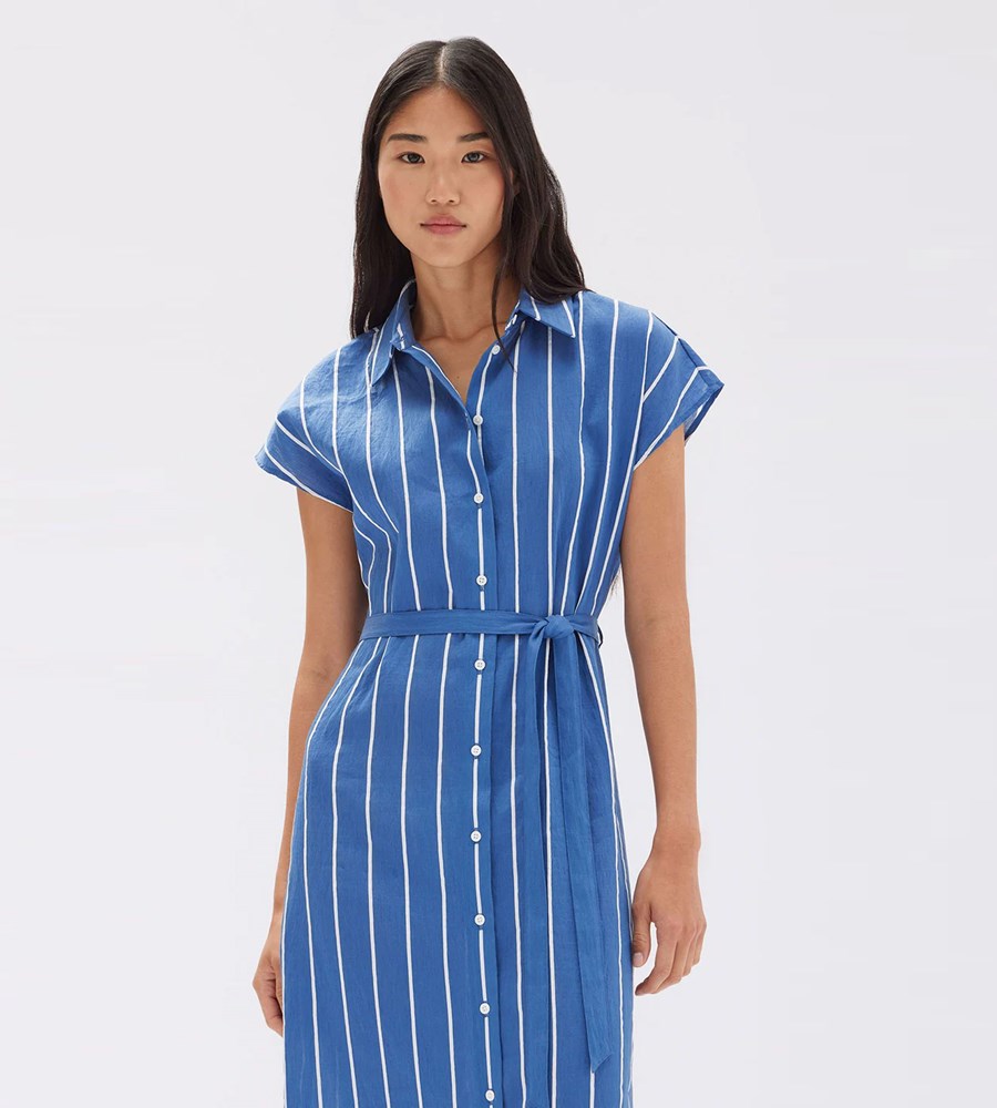 Assembly Label | Ayla Stripe Shirt Dress | Lapis/White