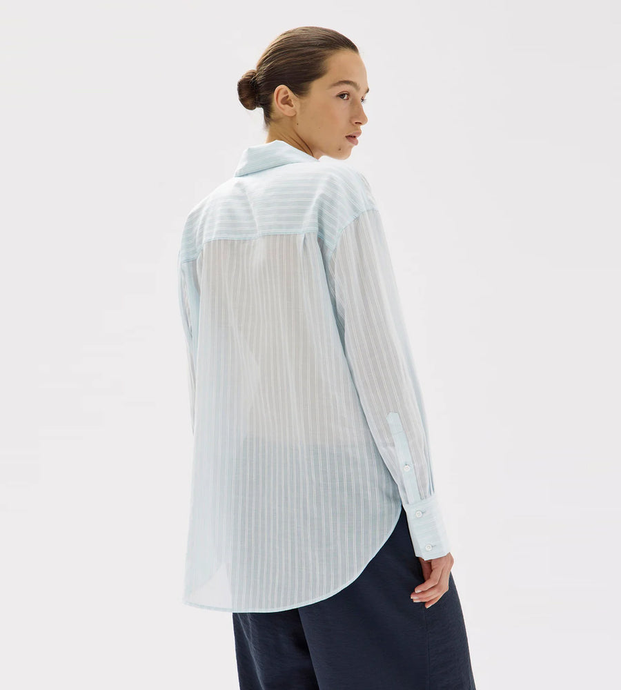 Assembly Label | Cammy Stripe Long Sleeve Shirt | Blue Hazel/White