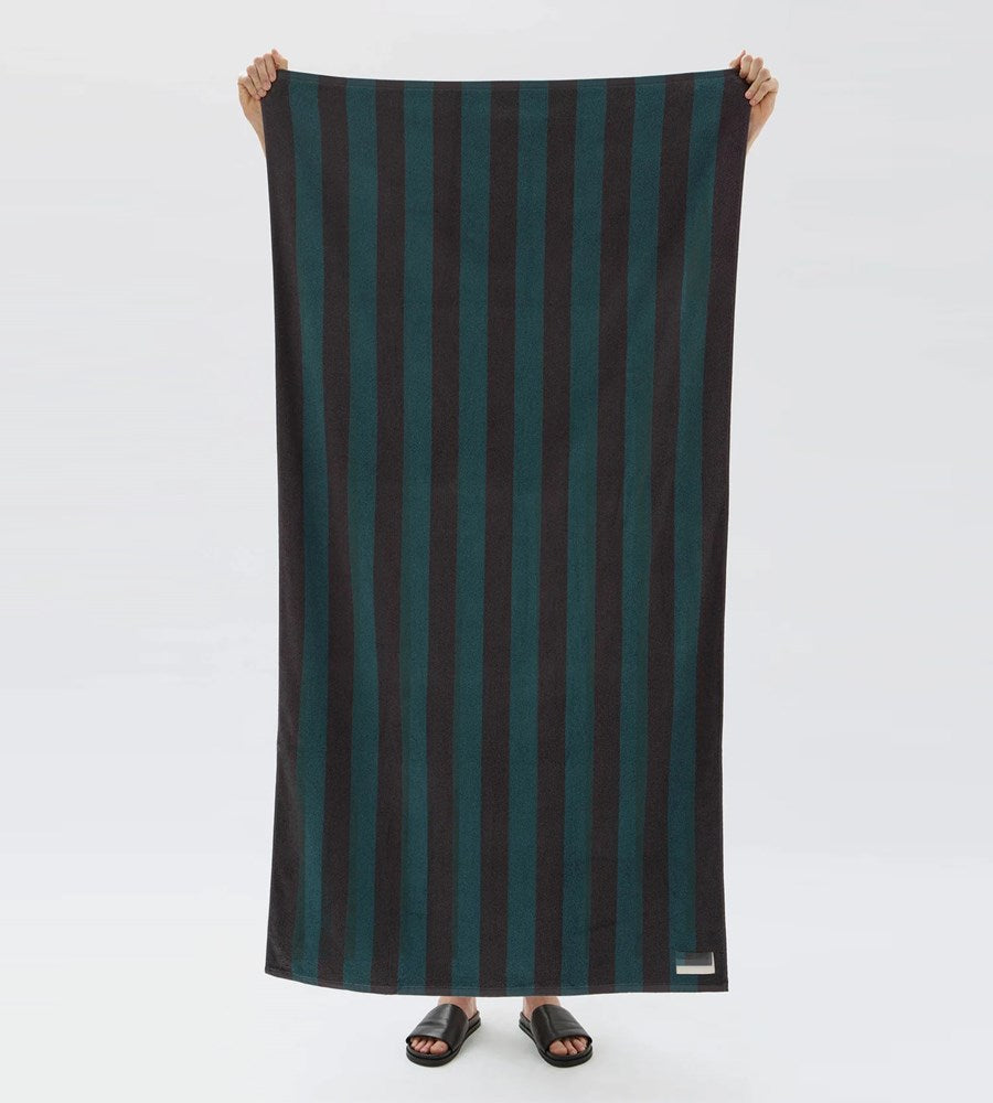 Assembly Label | Cotton Stripe Beach Towel | Atlas/Washed Black