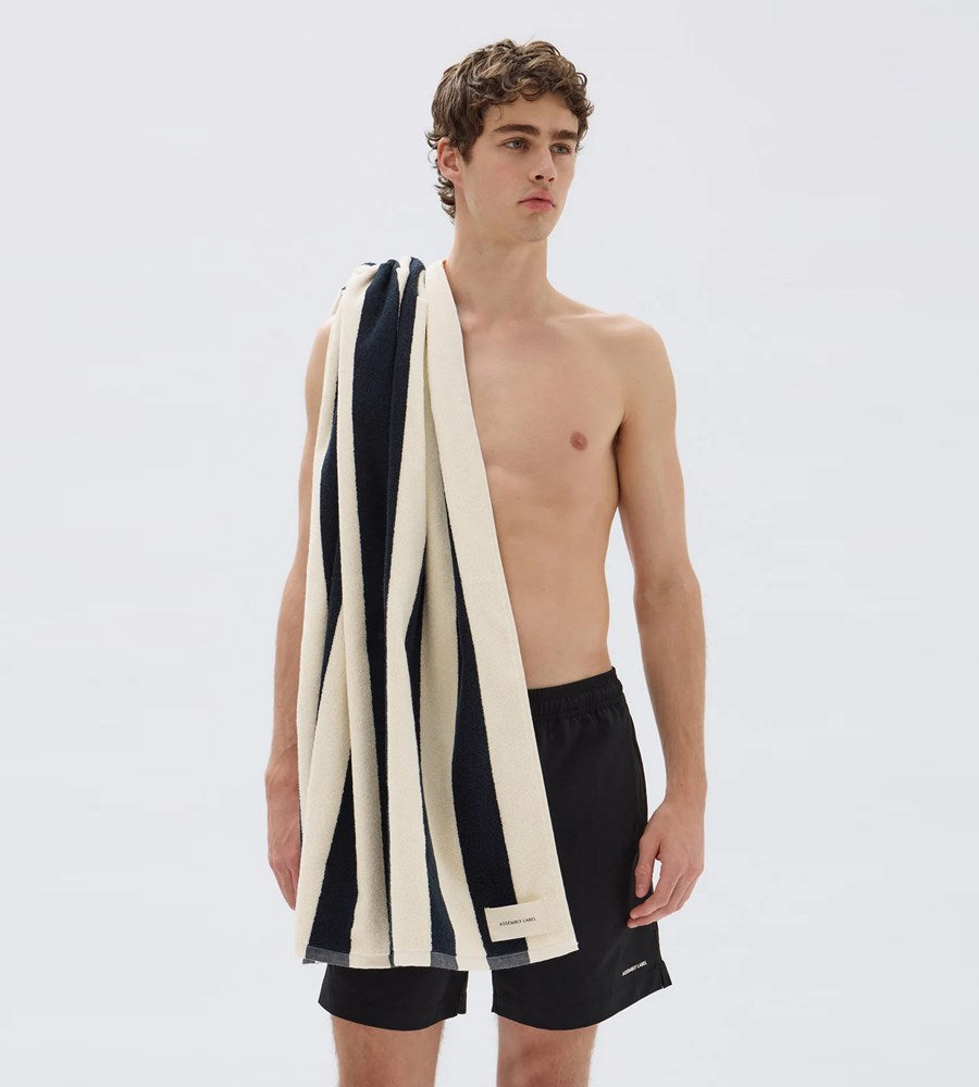 Assembly Label | Cotton Stripe Beach Towel | Navy/Cream