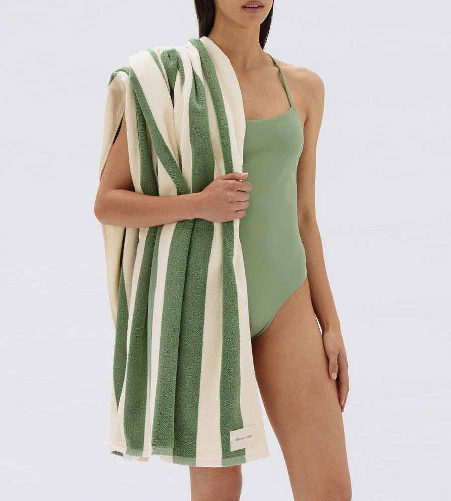 Assembly Label | Cotton Stripe Beach Towel | Pandan/Cream