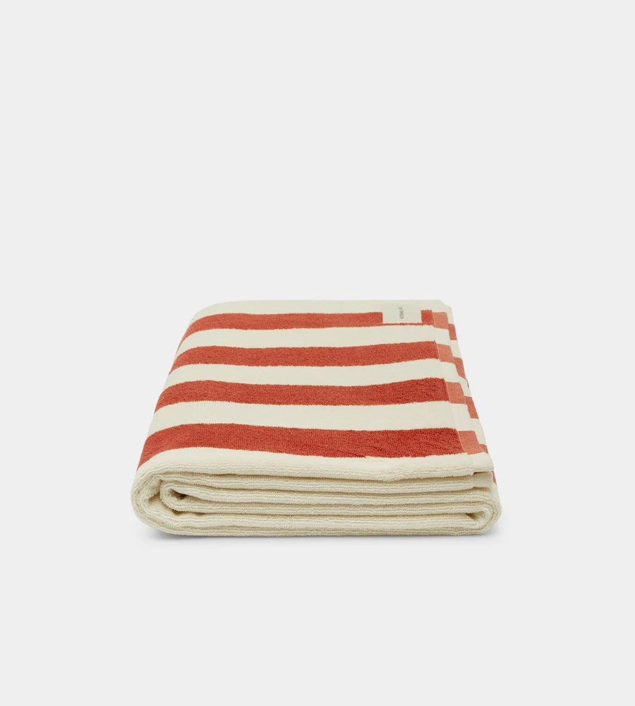 Assembly Label | Cotton Stripe Beach Towel | Papaya/Cream