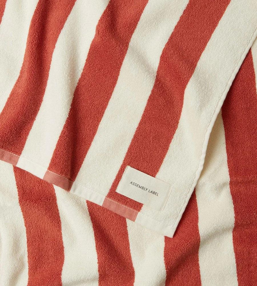 Assembly Label | Cotton Stripe Beach Towel | Papaya/Cream